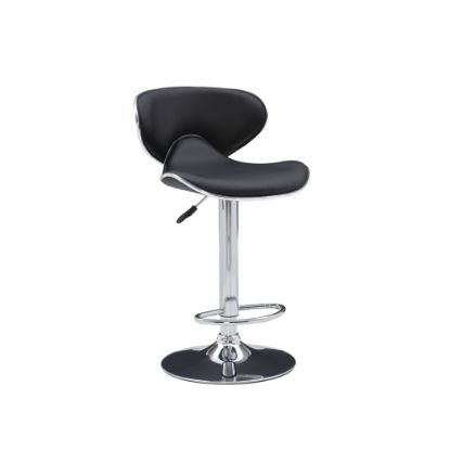 Picture of Powell Rounded Back Faux Leather Bar Stool, Black/Chrome