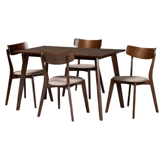 Picture of Baxton Studio Nori Dining Set, 29-1/2inH x 47-1/4inW x 29-1/2inD, Light Beige/Walnut