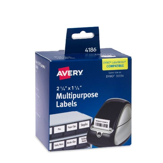 Picture of Avery Direct Thermal Roll Labels, 4186, Rectangle, 2-1/4in x 1-1/4in, White, 1,000 Multipurpose Labels Per Roll, 1 Roll