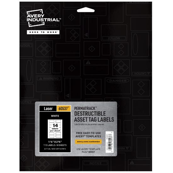 Picture of Avery PermaTrack Destructible Asset Tag Labels, 60537, 1-1/4in x 2-3/4in, Matte White, Pack Of 112 Labels