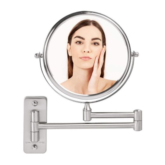 Picture of Ovente MNLFW70BR1X7X Wall-Mounted Double-Sided Vanity Makeup Mirror, 7X Magnification, Nickel