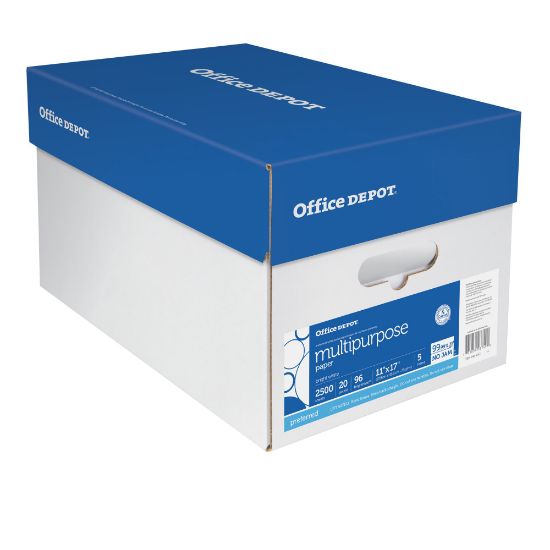 Picture of Office Depot Multi-Use Printer & Copy Paper, 5 Reams, White, Ledger (11in x 17in), 2500 Sheets Per Case, 20 Lb, 96 Brightness