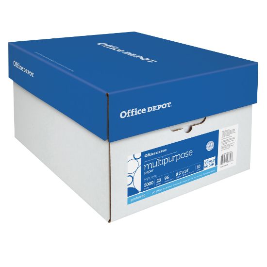 Picture of Office Depot Multi-Use Printer & Copy Paper, 10 Reams, White, Legal (8.5in x 14in), 5000 Sheets Per Case, 20 Lb, 96 Brightness