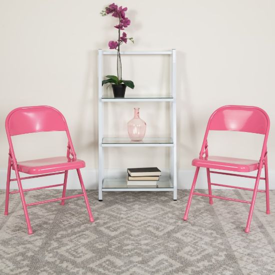 Picture of Flash Furniture HERCULES COLORBURST Metal Triple-Braced Folding Chair, Bubblegum Pink