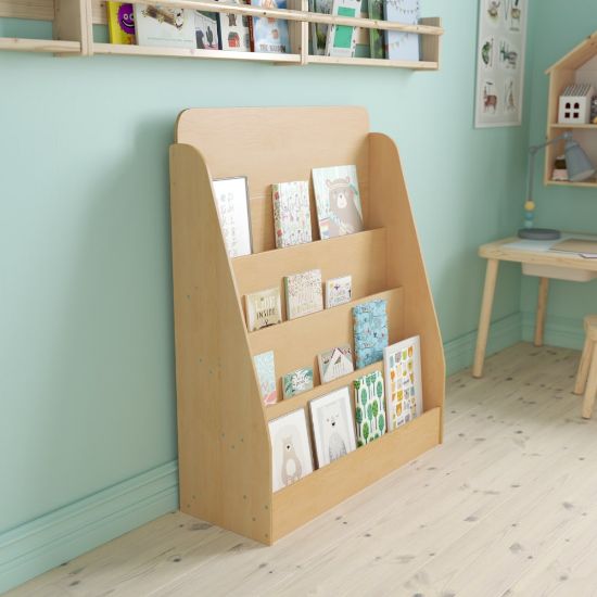 Picture of Flash Furniture 4-Shelf Wooden Book & Magazine Display Stand, 39-7/16inH x 31-1/2inW x 11-3/4inD, Natural