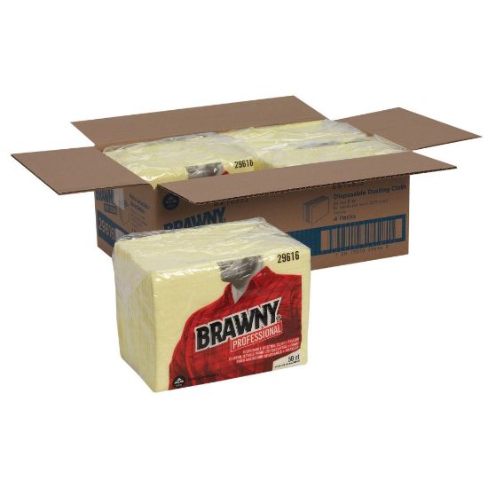 Picture of Brawny Professional Disposable Dusting Cloths - 24in Length x 17in Width - 50 / Pack - 4 / Carton - Moisture Resistant, Soft, Strong - Yellow