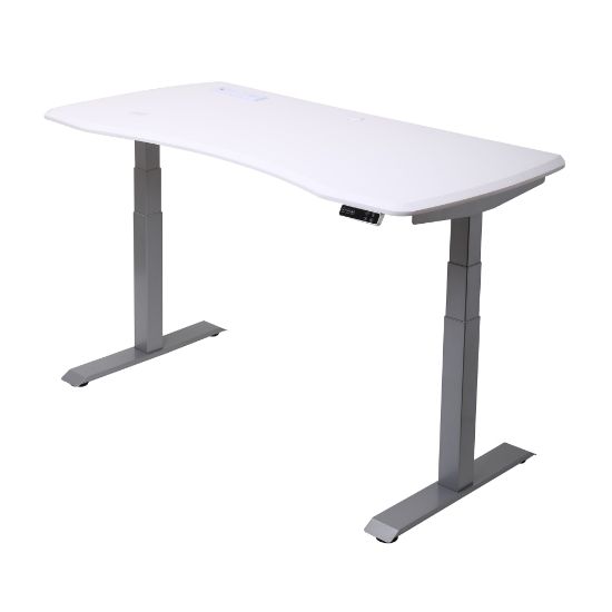 Picture of WorkPro Electric 60inW Height-Adjustable Standing Desk with Wireless Charging, White