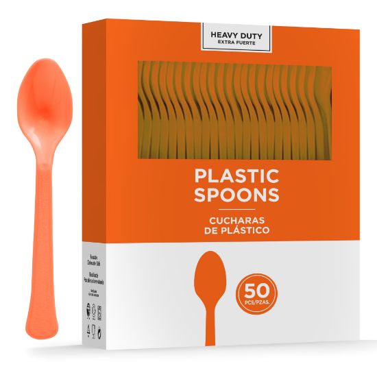 Picture of Amscan 8018 Solid Heavyweight Plastic Spoons, Orange Peel, 50 Spoons Per Pack, Case Of 3 Packs