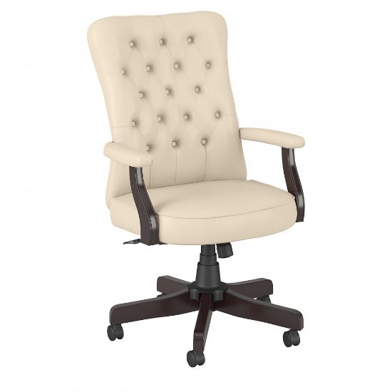 Picture of Bush Business Furniture Arden Lane Bonded Leather High-Back Tufted Office Chair With Arms, Antique White, Standard Delivery