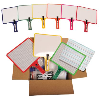 Picture of KleenSlate Customizable Whiteboards With Clear Dry-Erase Sleeves, 13in x 8in, Assorted Color, Set Of 24