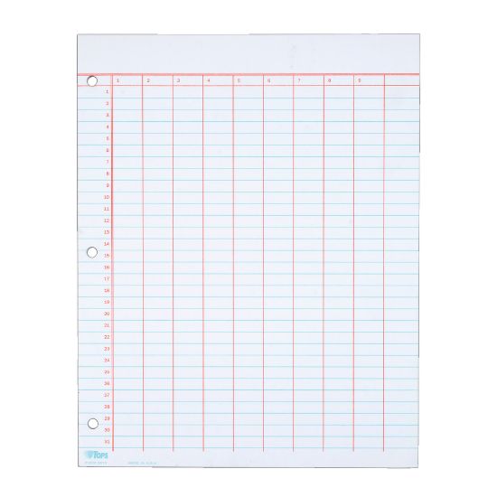 Picture of TOPS Data Pad, 9 Column & Summary, 3-Hole Punched, 25 Sheets, White