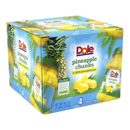 Picture of Dole Pineapple Chunks in 100% Juice, 20 Oz, Pack Of 4 Jars