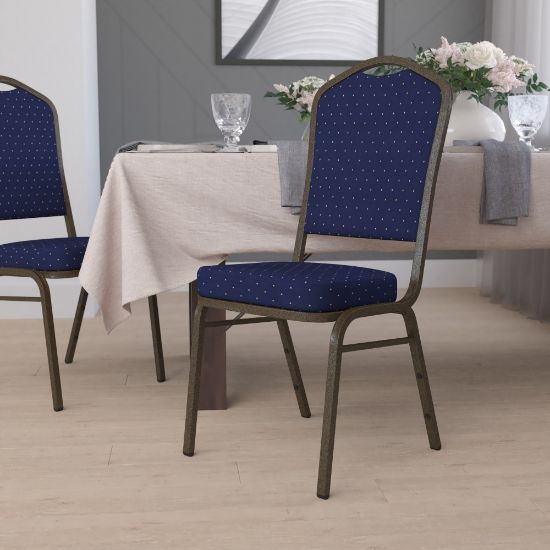 Picture of Flash Furniture HERCULES Series Crown Back Stacking Banquet Chair, Navy Blue Dot/Goldvein