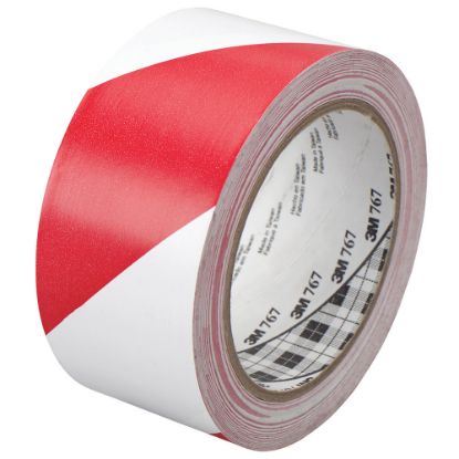 Picture of 3M 767 Striped Vinyl Tape, 3in Core, 2in x 36 Yd., Red/White, Case Of 2