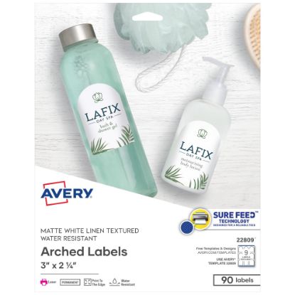 Picture of Avery Easy Peel Print-To-The-Edge Permanent Textured Arched Labels, 22809, 2 1/4in x 3in, 100% Recycled, White, Pack Of 90