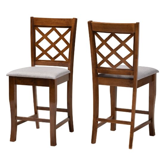 Picture of Baxton Studio Aria Counter Stools, Gray/Walnut, Set Of 2 Stools