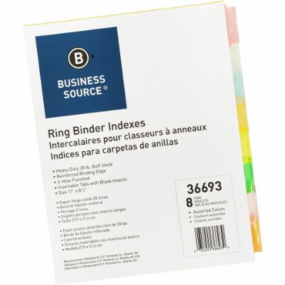 Picture of Business Source Insertable Tab Ring Binder Indexes, 8-1/2in x 11in, Multicolor, Set of 8