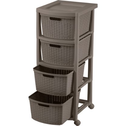 Picture of Rimax Plastic 4-Drawer Rolling Storage Cart, 32 15/16in x 13in x 15 7/16in, Mocha