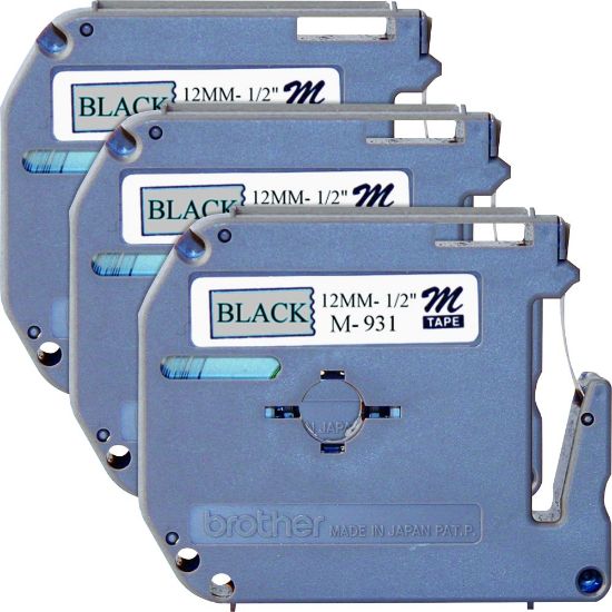 Picture of Brother P-touch Nonlaminated M Series Tape Cartridge, 1/2inW x 26 1/5L , Rectangle, Silver, 3 Per Bundle