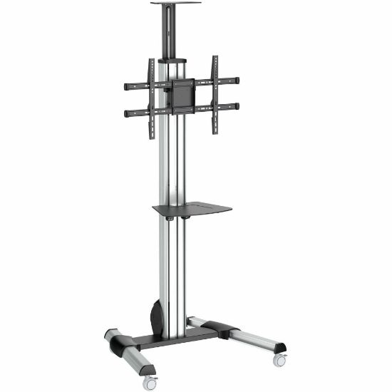 Picture of StarTech.com TV Cart - For 32in to 75in Displays - AV Cart - Height Adjustable - Lockable Wheels - Flat Screen TV Cart - Media Cart on Wheels - 1 Shelf - 88.40 lb Capacity - 4 Casters - Steel, Aluminum, Plastic - 27.6in Length x 32.6in Width x 84.3in Heig