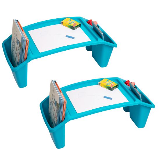 Picture of Mind Reader Kids Lap Desk Activity Tray Portable Drawing Lap Desk With Side Storage, 8-1/2inH x 10-3/4inW x 22-1/4inD, Blue, Set Of 2