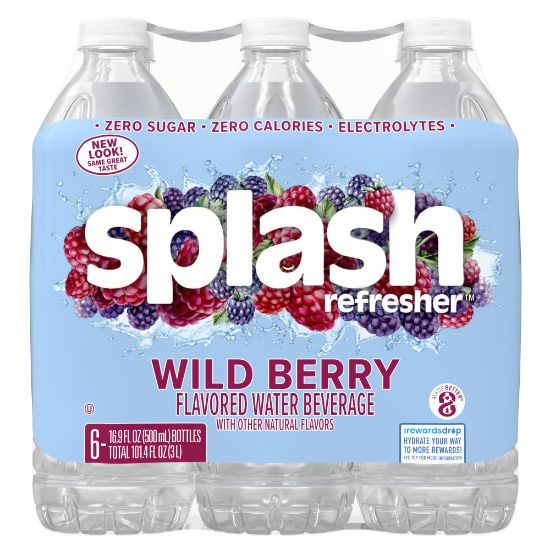 Picture of Splash Refresher Wild Berry Flavor Water Beverage 16.9 FL OZ Plastic Bottle Pack of 6