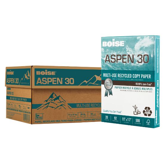 Picture of Boise ASPEN 30 Multi-Use Printer & Copy Paper, 5 Reams, White, Ledger (11in x 17in), 2500 Sheets Per Case, 20 Lb, 92 Brightness, 30% Recycled, FSC Certified