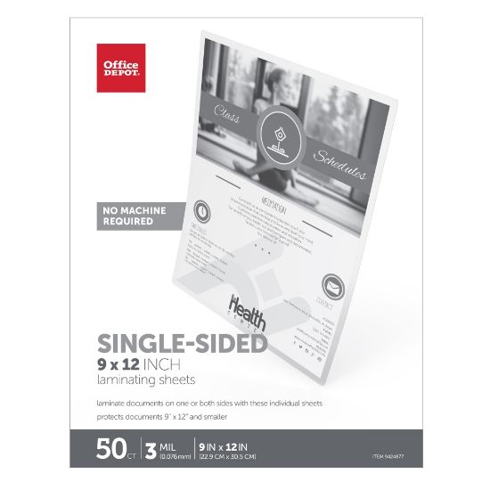 Picture of Office Depot Brand Single-Sided Self-Sealing Laminating Sheets, 9in x 12in, 3 Mil, Clear, Pack Of 50 Sheets