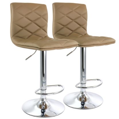 Picture of Elama Adjustable Diamond-Tufted Faux Leather Bar Stools, Camel/Chrome, Set Of 2 Stools