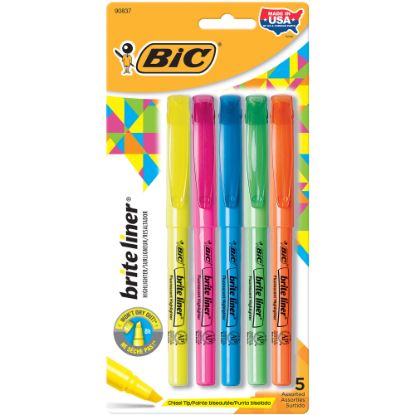 Picture of BIC Brite Liner Highlighters Pocket Style, Chisel Point, Assorted, 5-Pack