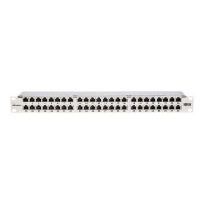 Picture of Tripp Lite Cat5e/Cat6 48-Port Patch Panel - Shielded, Krone IDC, 568A/B, RJ45 Ethernet, 1U Rack-Mount, TAA - Patch panel - rack mountable - CAT 5/5e/6 - RJ-45 X 48 - silver - 1U - 19in - government GSA - TAA Compliant