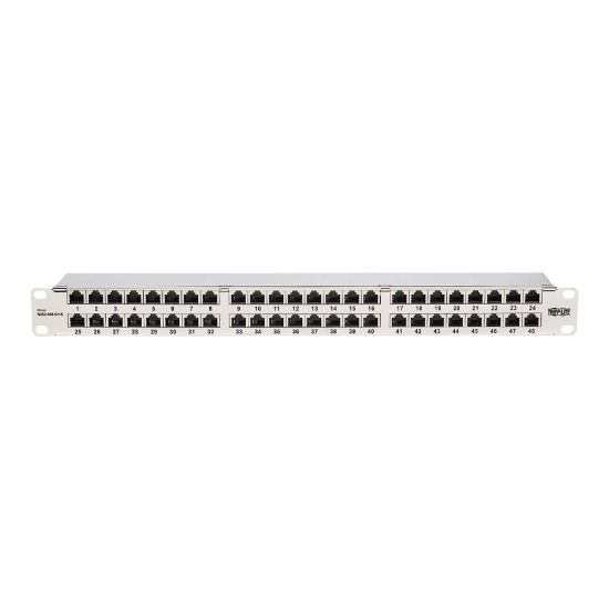 Picture of Tripp Lite Cat5e/Cat6 48-Port Patch Panel - Shielded, Krone IDC, 568A/B, RJ45 Ethernet, 1U Rack-Mount, TAA - Patch panel - rack mountable - CAT 5/5e/6 - RJ-45 X 48 - silver - 1U - 19in - government GSA - TAA Compliant