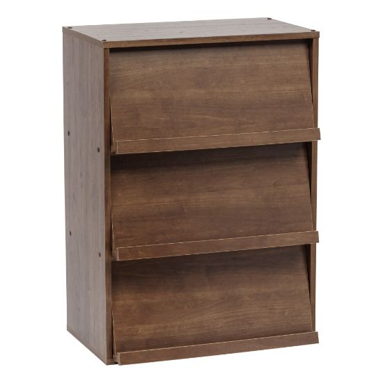 Picture of IRIS Wood Shelf With Pocket Doors, 3-Tier, Brown