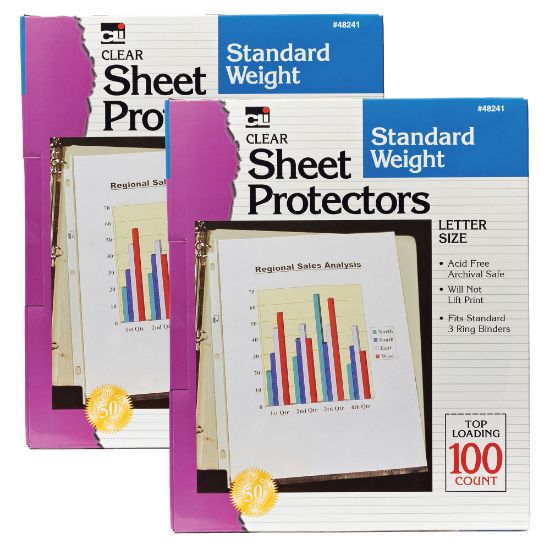 Picture of Charles Leonard Top-Loading Sheet Protectors, 8 1/2in x 11in, Clear, 100 Per Pack, 2 Packs