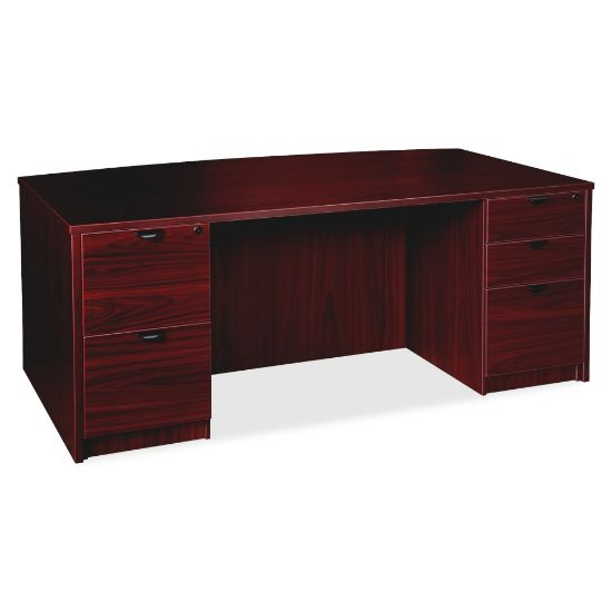 Picture of Lorell Prominence 2.0 72inW Bow-front Double-Pedestal Computer Desk, Mahogany