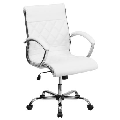 Picture of Flash Furniture Designer LeatherSoft Faux Leather Mid-Back Swivel Office Chair, White/Chrome