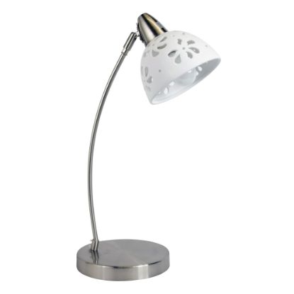 Picture of Simple Designs Desk Lamp with Porcelain Flower Shade, 20.28inH, White/Brushed Nickel