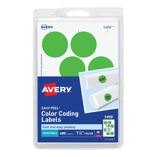 Picture of Avery Removable Print Or Write Color Coding Labels For Laser Printers, 5498, Round, 1-1/4in Diameter, Neon Green, Pack Of 400