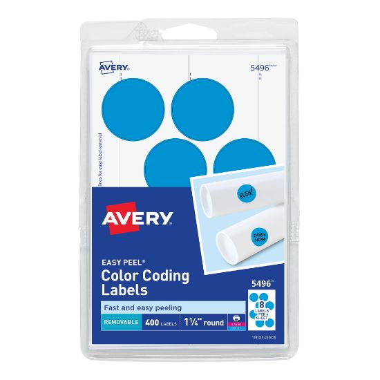 Picture of Avery Removable Color-Coding Labels, 5496, 1-1/4in Diameter, Light Blue, Pack Of 400