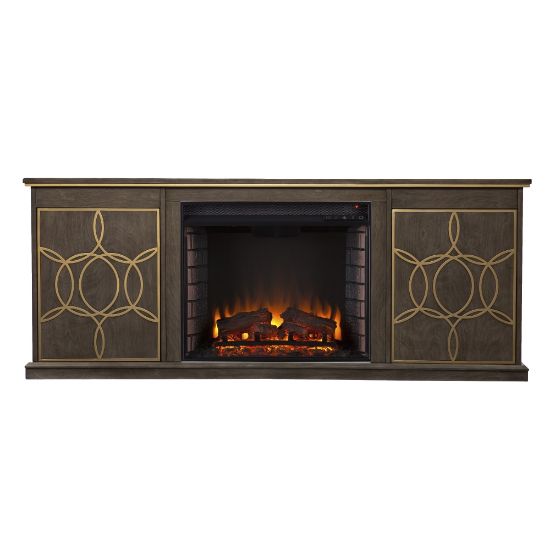 Picture of SEI Furniture Yardlynn Electric Fireplace, 24-1/2inH x 60-3/4inW x 15inD, Brown/Gold