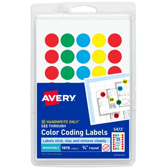 Picture of Avery Removable Color-Coding Round Labels, 5473, 3/4in, Assorted Colors, Pack Of 1,015