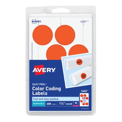 Picture of Avery Removable Print Or Write Color Coding Labels For Laser Printers, 5497, Round, 1-1/4in Diameter, Neon Red, Pack Of 400 Labels