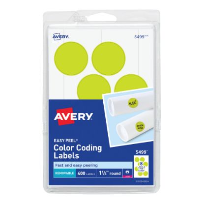 Picture of Avery Self-Adhesive Removable Labels, 5499, Round, 1-1/4in Diameter, Yellow Neon, Pack Of 400