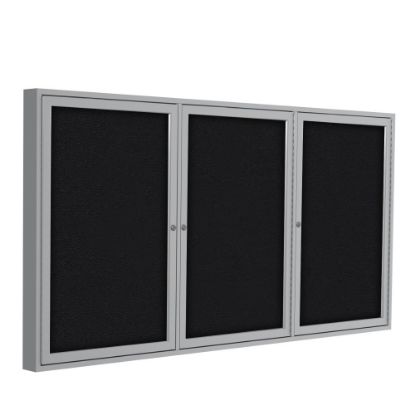 Picture of Ghent 3 Door Enclosed Fabric Bulletin Board, Satin Aluminum Frame, 48inH x 96inW, Black