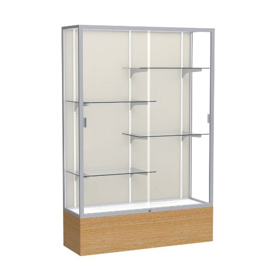 Picture of Waddell Reliant 4-Shelf Floor Display Case, 72inH x 48inW x 16inD, Natural Oak Base/Satin Finish