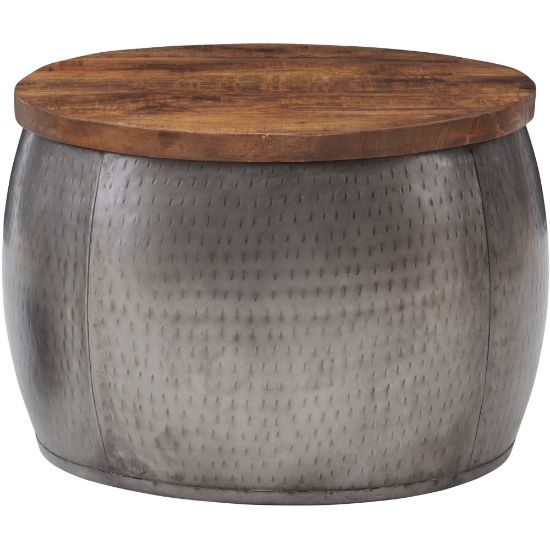 Picture of Powell Angus Drum Side Table With Storage, 16inH x 22-1/2inW x 22-1/2inD, Pewter/Brown