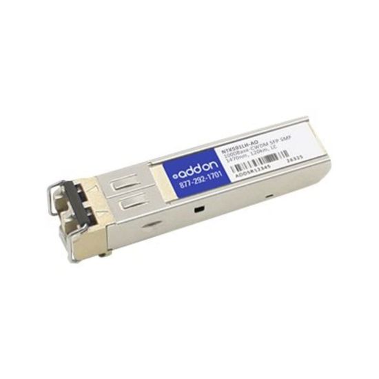 Picture of AddOn - SFP (mini-GBIC) transceiver module (equivalent to: Ciena NTK591LH) - 1GbE - 1000Base-CWDM - LC single-mode - up to 74.6 miles - 1470 nm - TAA Compliant - for Nortel Optical Multiservice Edge 6500