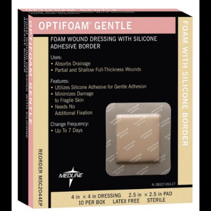 Picture of Optifoam Gentle Border Adhesive Dressings, 4in x 4in, Tan, Box Of 10