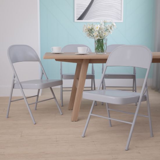 Picture of Flash Furniture HERCULES Series Double-Braced Metal Folding Chairs, Gray, Set Of 4 Chairs