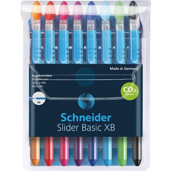 Picture of Schneider Slider Basic XB Ballpoint Pens, Extra-Bold Point, 1.4 mm, Assorted Color Barrels, Assorted Color Ink, Pack Of 8 Pens